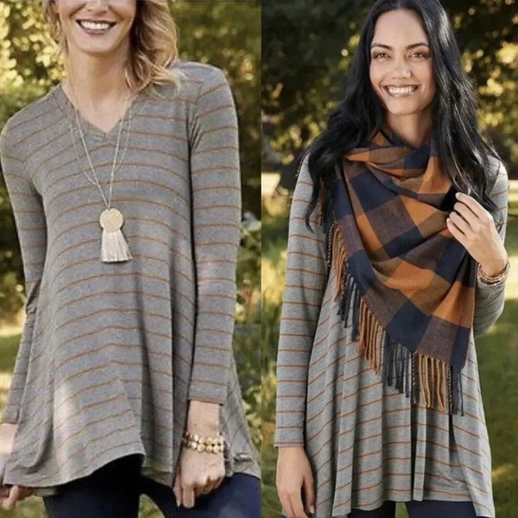 Matilda Jane | Windsong Tunic Long Sleeve V Neck Striped Jersey Top - Picture 1 of 7